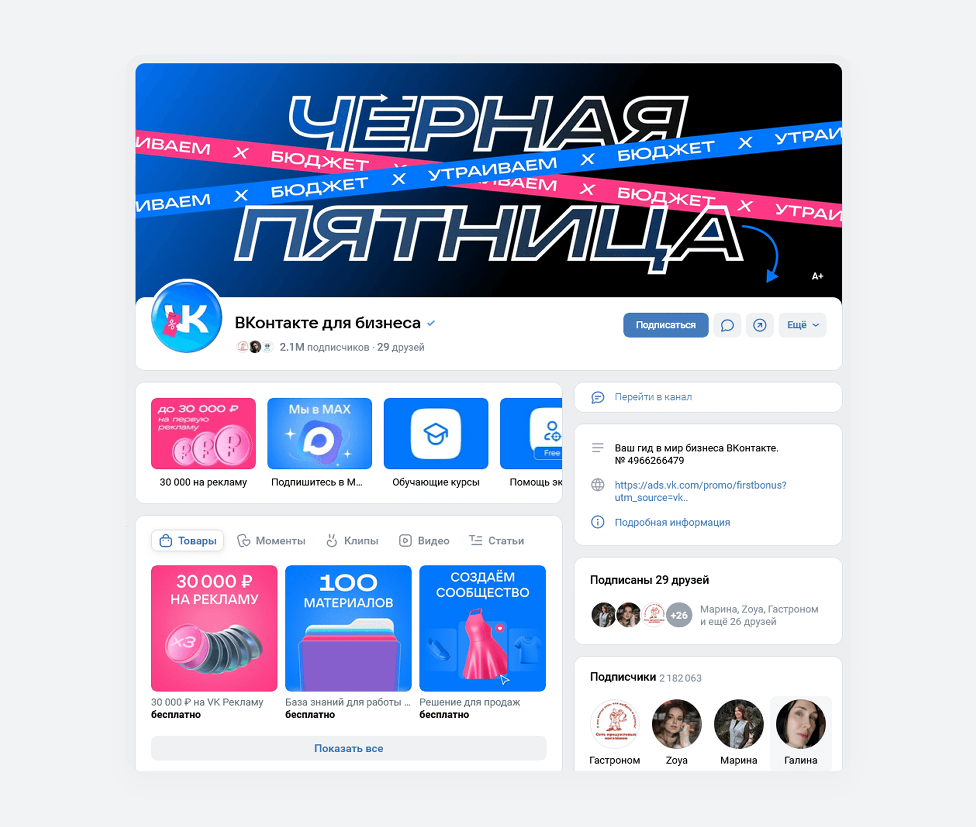 Сообщество «ВКонтакте для бизнеса» оформлено по брендбуку компании VK