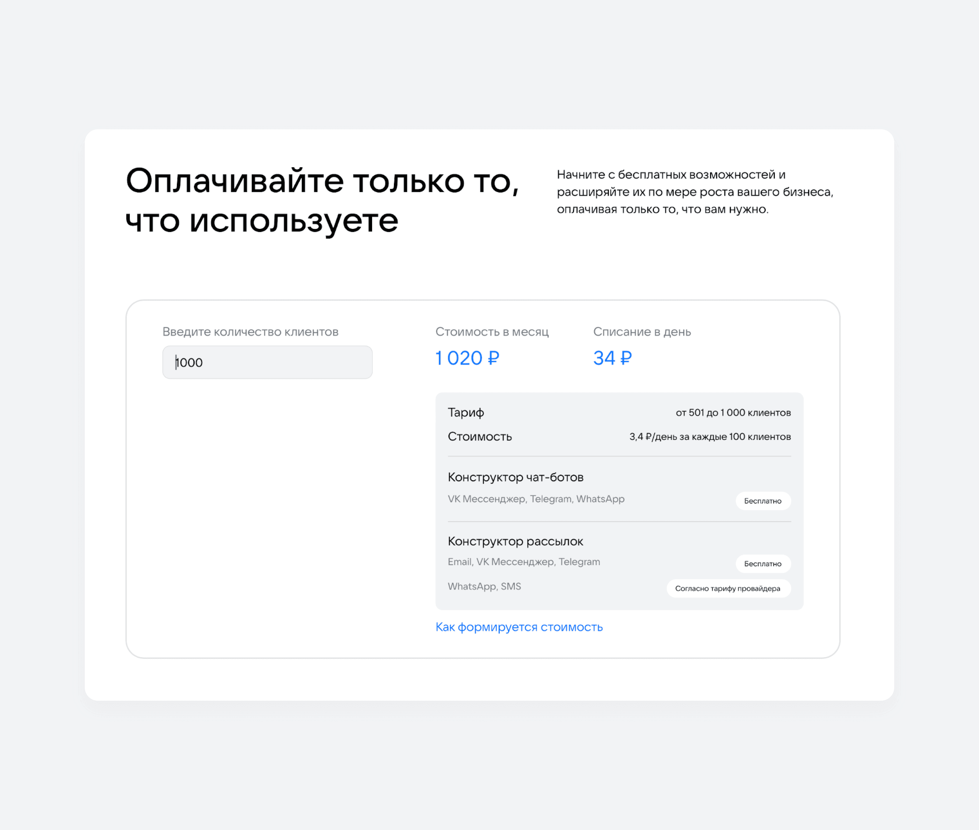 Расчет стоимости использования VK CXhub