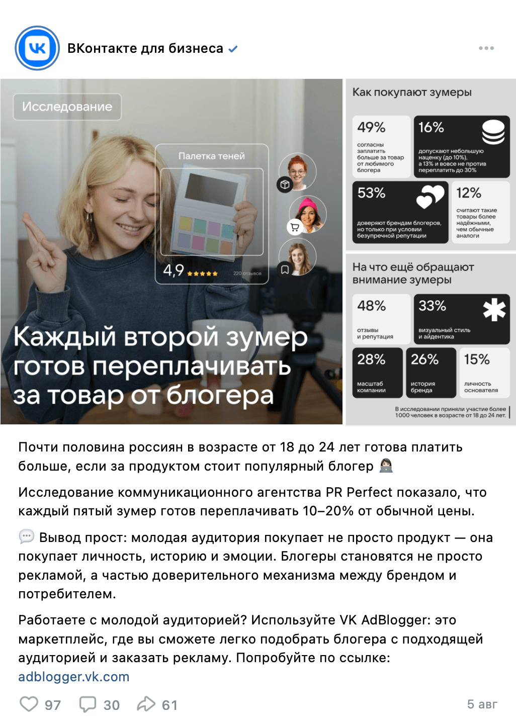 Пример рекламного поста